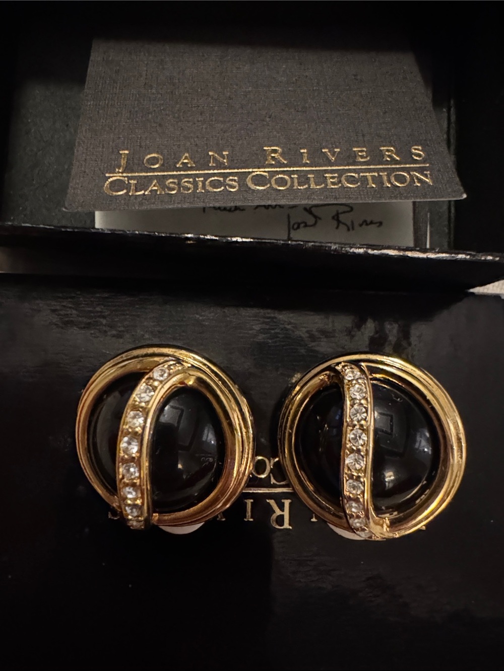 Joan Rivers Gold and Black Crystal-Trim Clip-On Earrings